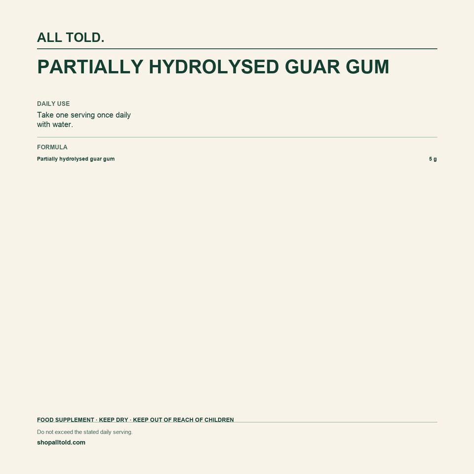 Formula card for Partially Hydrolysed Guar Gum