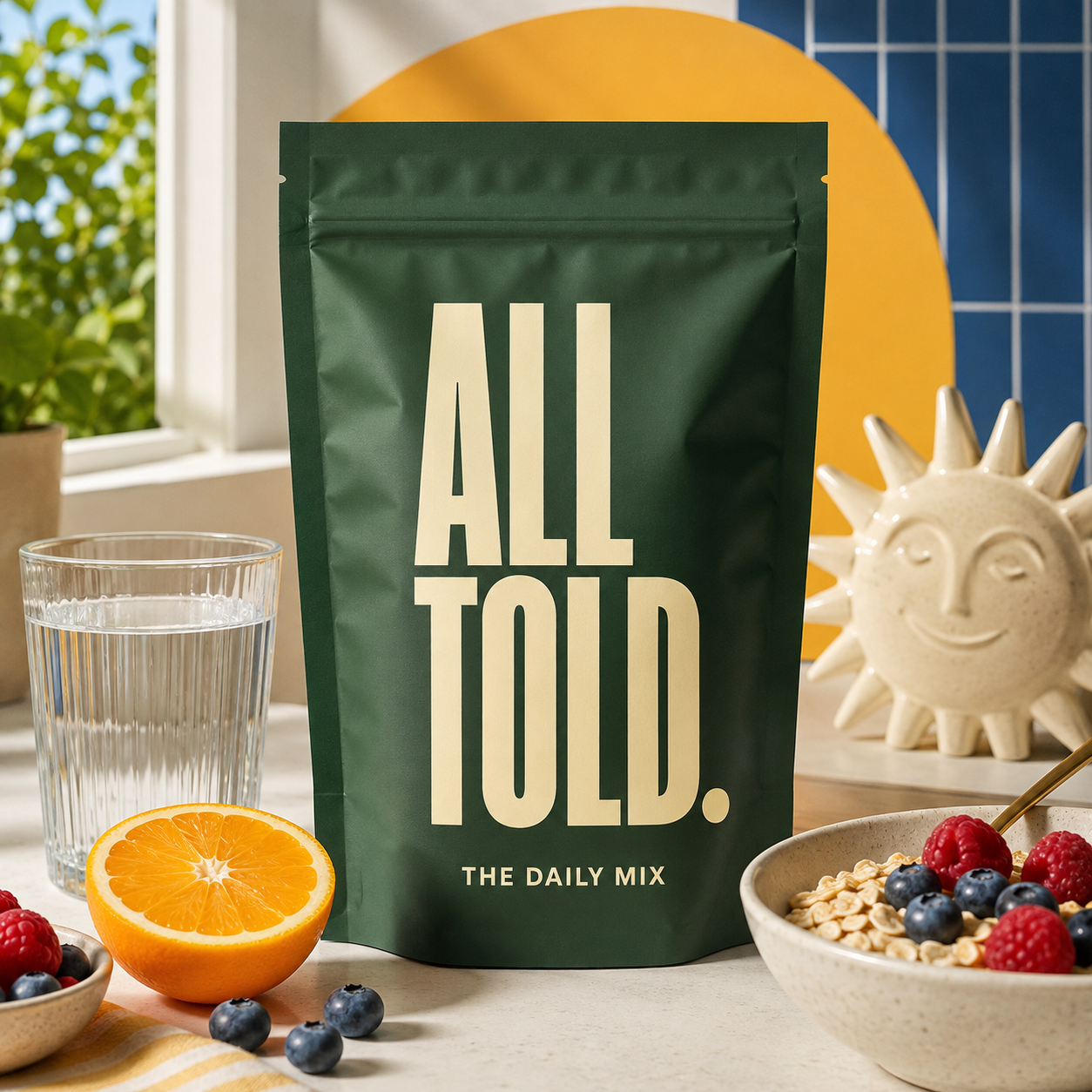The Daily Mix with water, orange, berries and oats for everyday nutrition