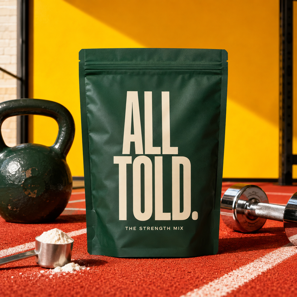The Strength Mix with a running track, dumbbell and kettlebell