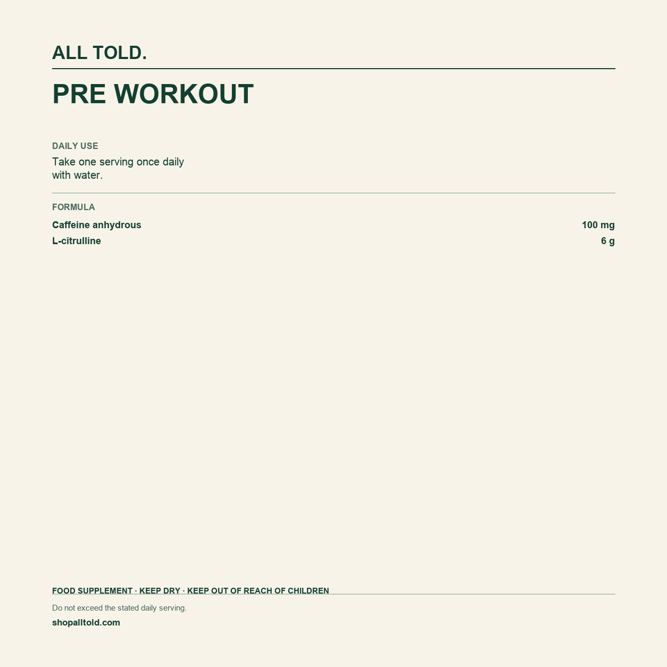 Formula card for Pre-Workout