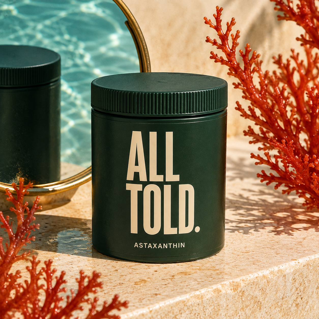 Astaxanthin — ALL TOLD supplement packaging shown in a purpose-led setting