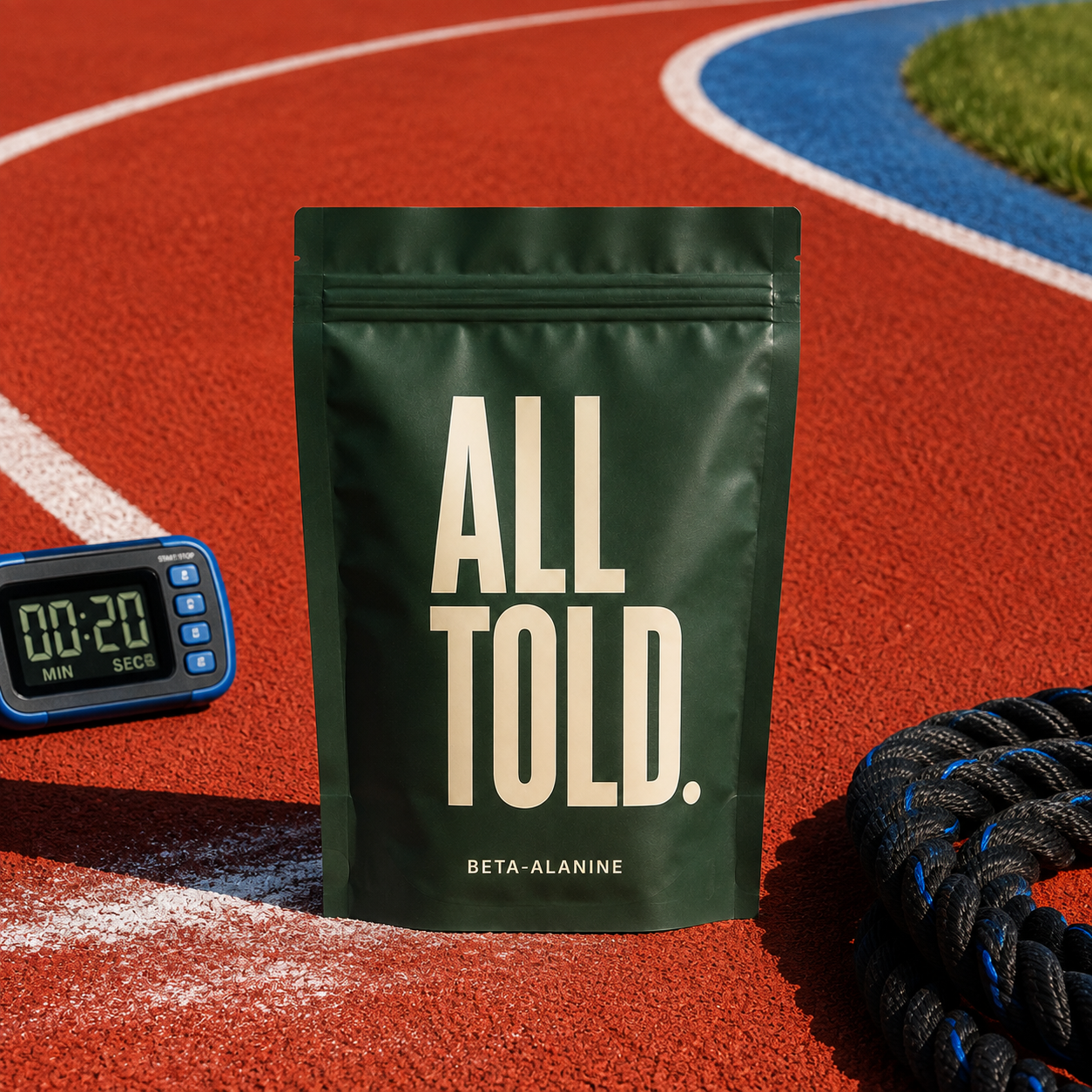 Beta-Alanine — ALL TOLD supplement packaging shown in a purpose-led setting