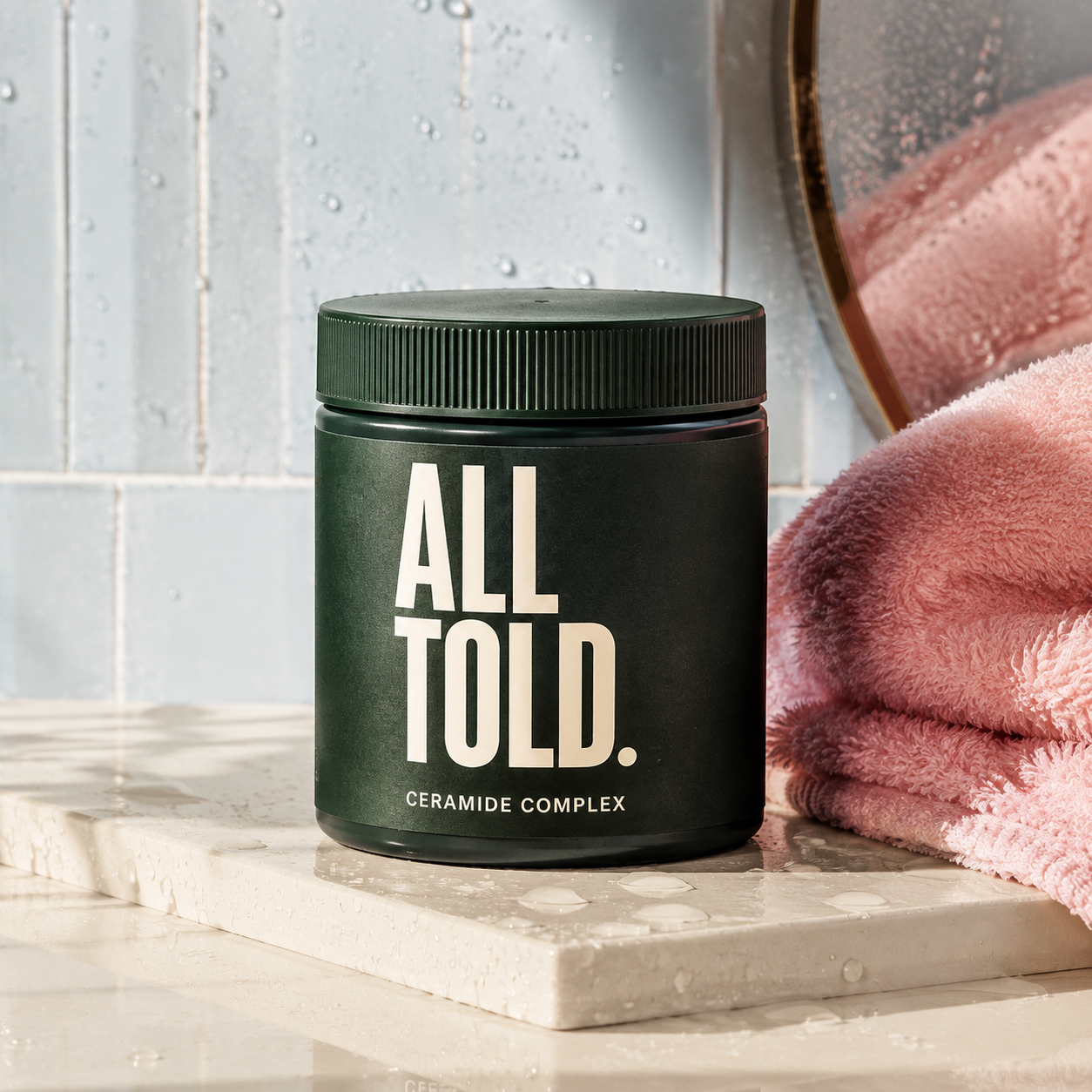 CERAMIDE COMPLEX — ALL TOLD supplement packaging shown in a purpose-led setting