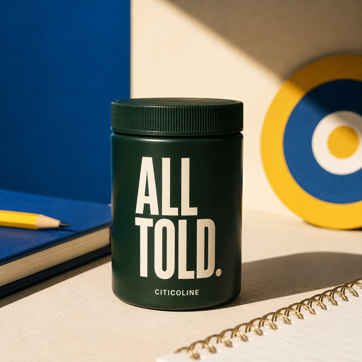 CITICOLINE — ALL TOLD supplement packaging shown in a purpose-led setting