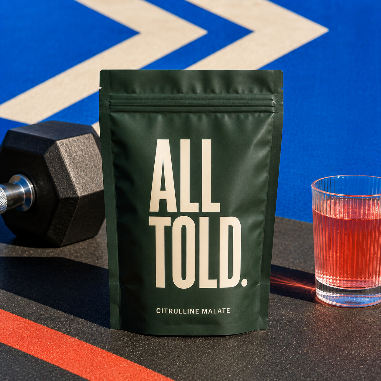 CITRULLINE MALATE — ALL TOLD supplement packaging shown in a purpose-led setting